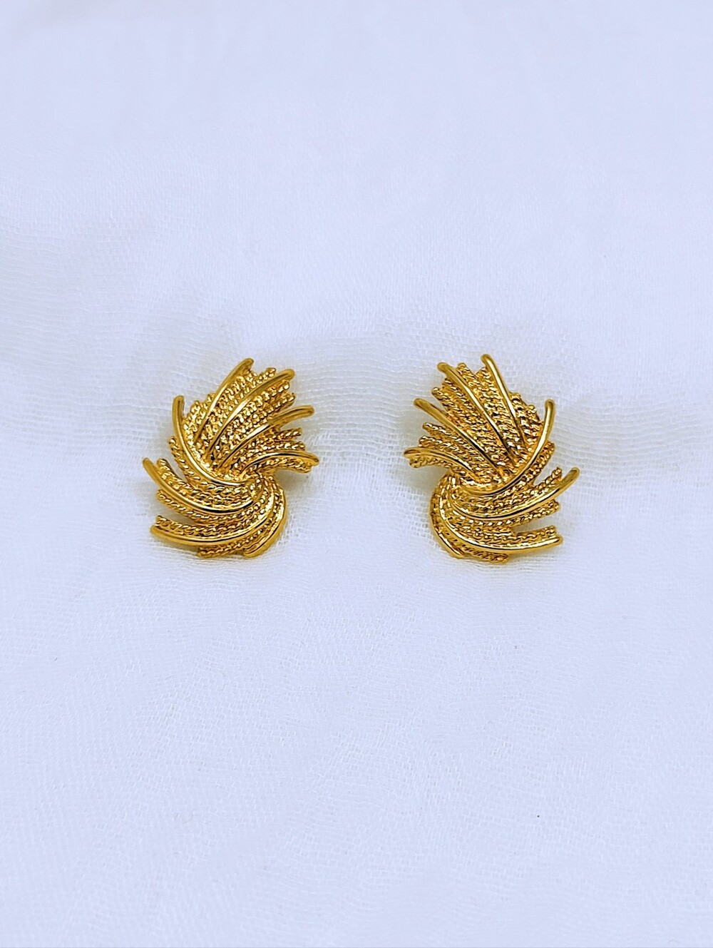Gold Textured Swirl Stud Earrings - Women's Jewelry